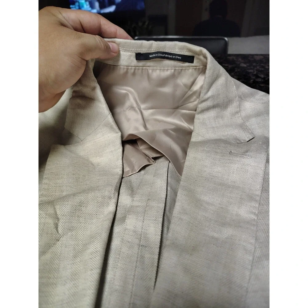 New H&M Slim Fit Linen 2 Button Jacket Blazer Light Beige Size 50Regular